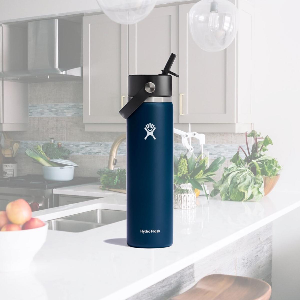 Picture of Hydro Flask HDF-W24BFS474 Wide Mouth Insulated Water Bottle with Flex Straw Cap, Indigo