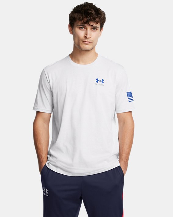 Under Armour 13867380143X Freedom By Air T-Shirt for Men, Halo Gray & Royal - 3XL