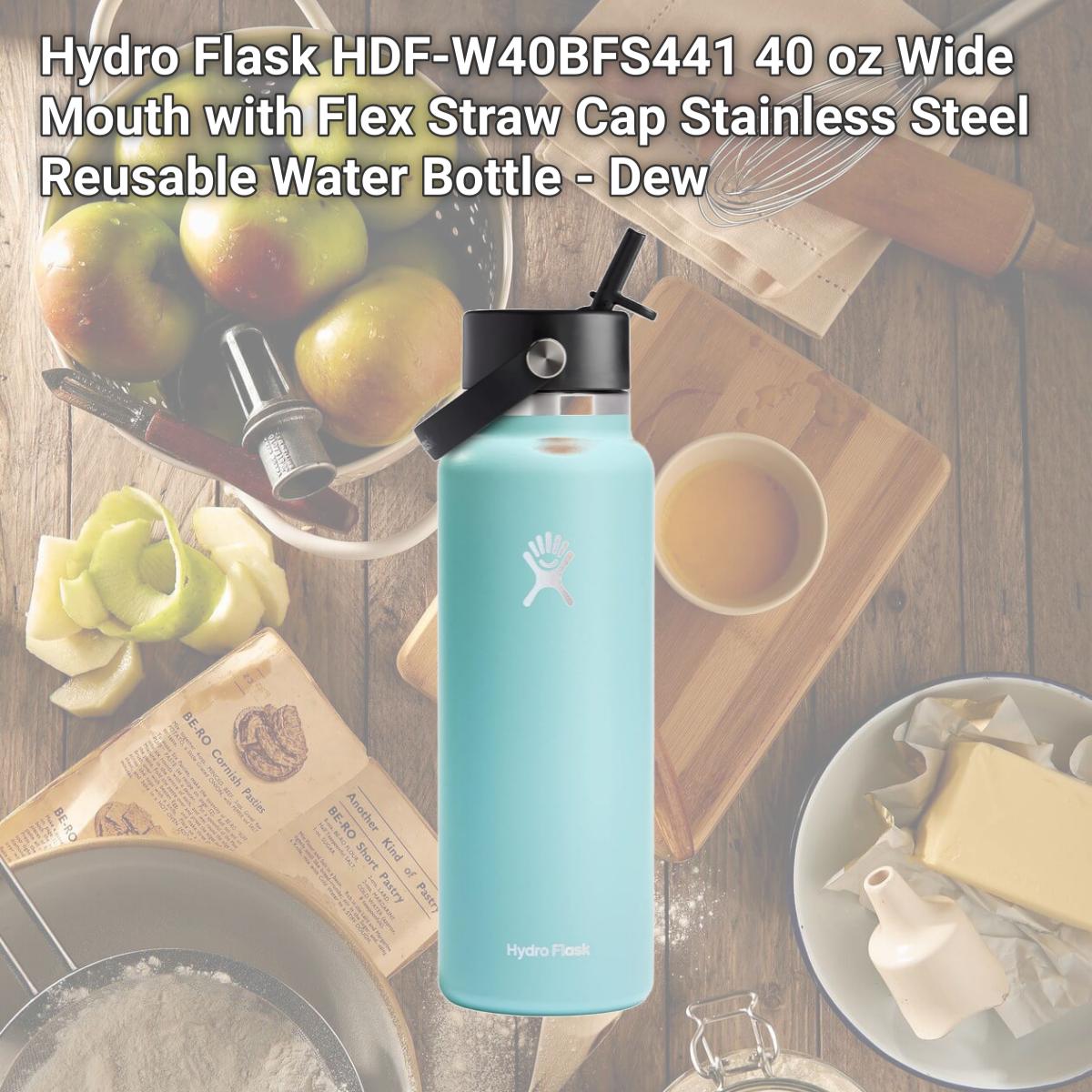 Picture of Hydro Flask HDF-W40BFS441 40 oz Wide Mouth with Flex Straw Cap Stainless Steel Reusable Water Bottle - Dew