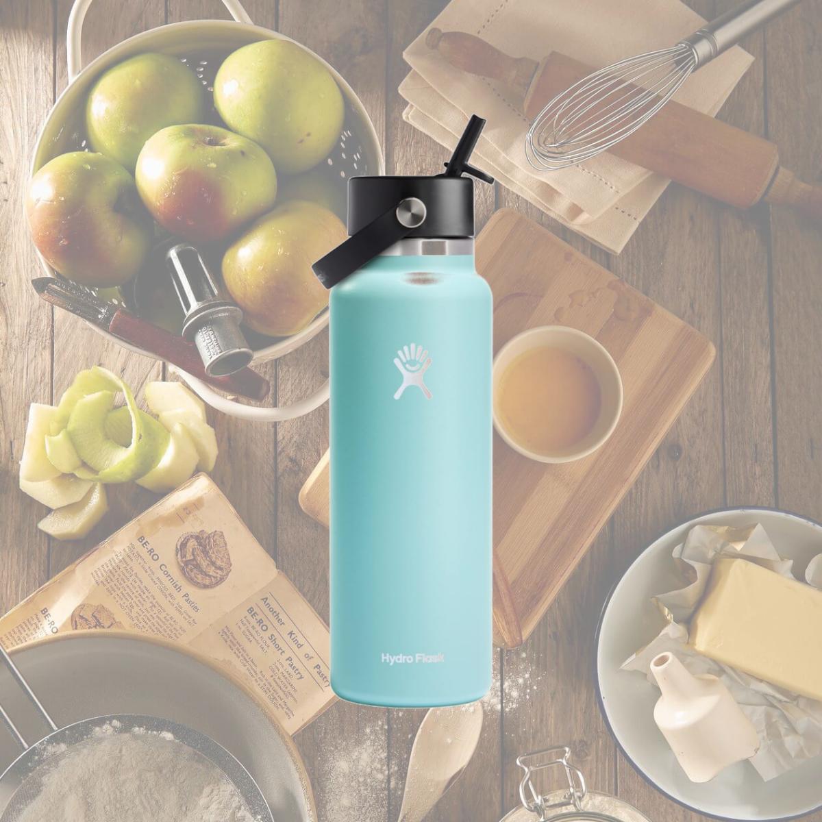 Picture of Hydro Flask HDF-W40BFS441 40 oz Wide Mouth with Flex Straw Cap Stainless Steel Reusable Water Bottle - Dew