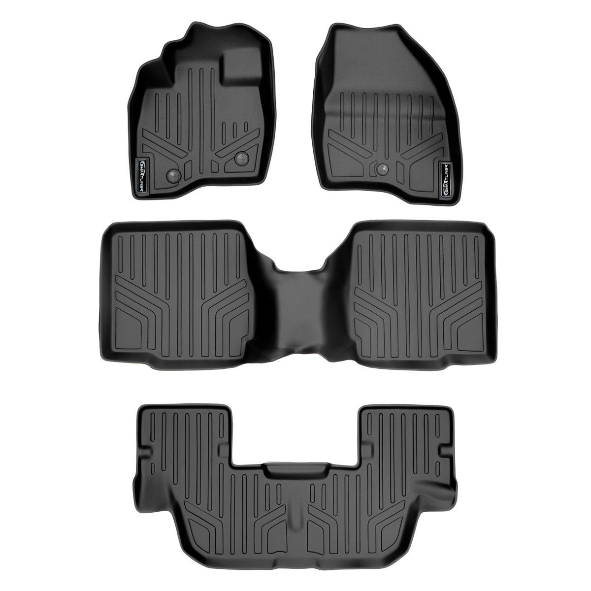 SA0245-B0109-C0082 Custom Fit 3 Row Floor Mats Liner Set with 2nd Row Center Console for 2017-2019 Ford Explorer, Black
