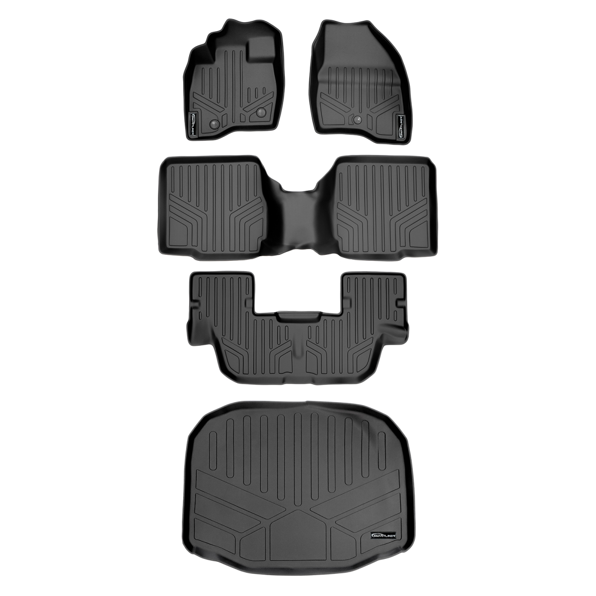 SA0245-B0109-C0082-E0082 Custom Fit 3 Rows Floor Mats & Cargo Liner Set with 2nd Row Center Console for 2017-2019 Ford Explorer, Black