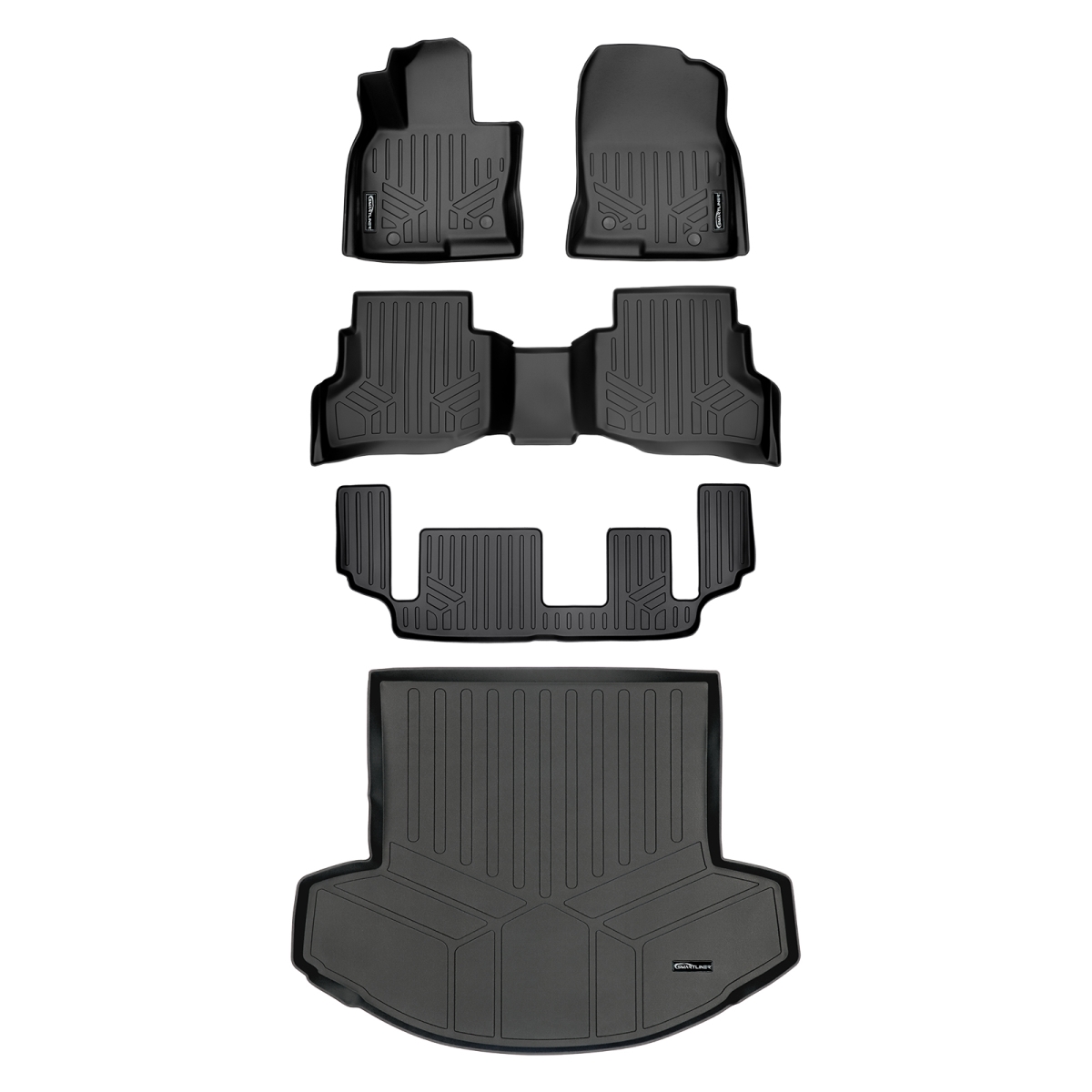 SA0257-B0257-C0257-D0257 Custom Fit 3 Row Behind 2nd Row Floor Mats & Cargo Liner with Bench Seat for 2016-2022 Mazda CX-9, Black