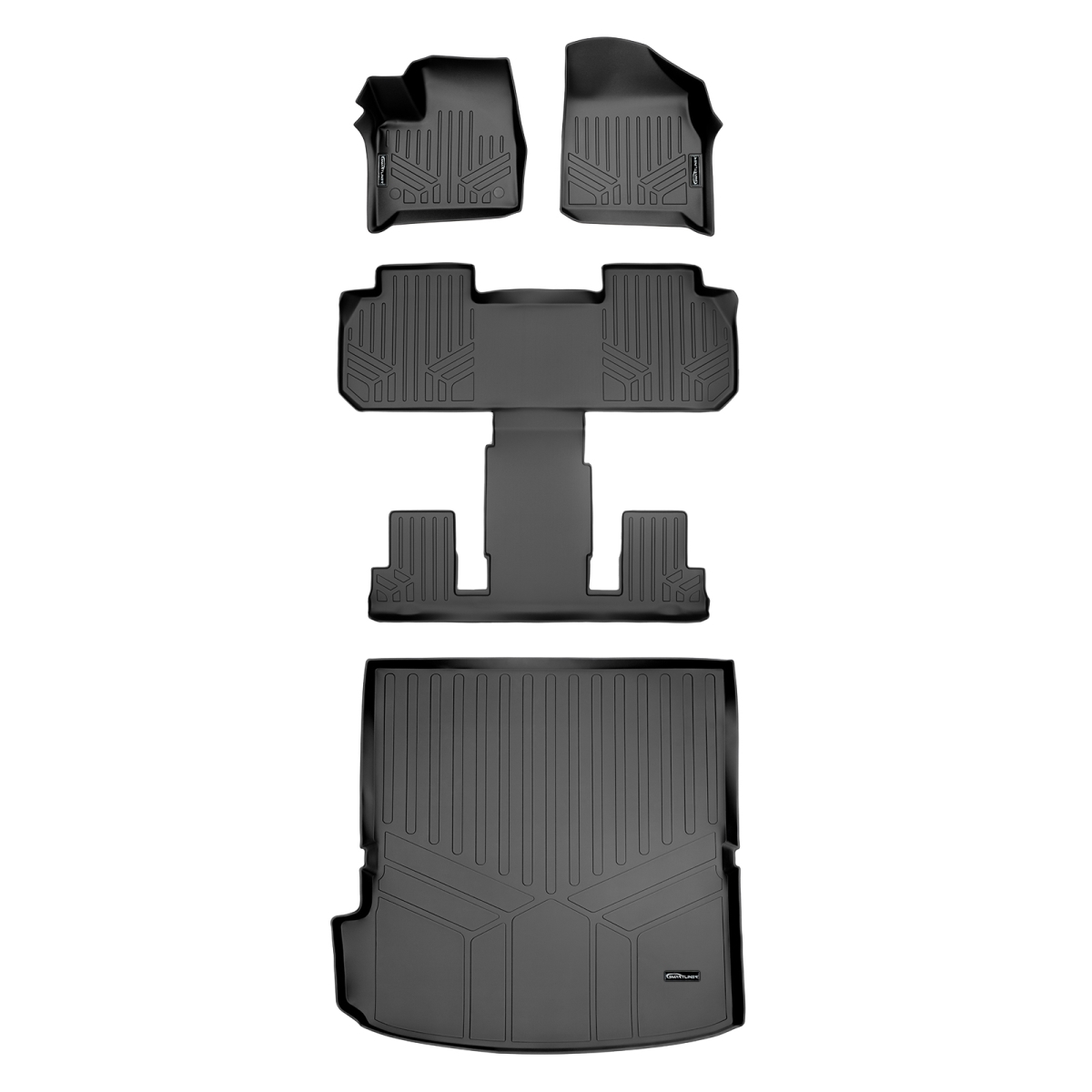 SA0343-B0345-D0343 3 Rows Behind 2nd Row Floor Mats & Cargo Liner Set with Bucket Seats for 2018-2022 Chevrolet Traverse, Black