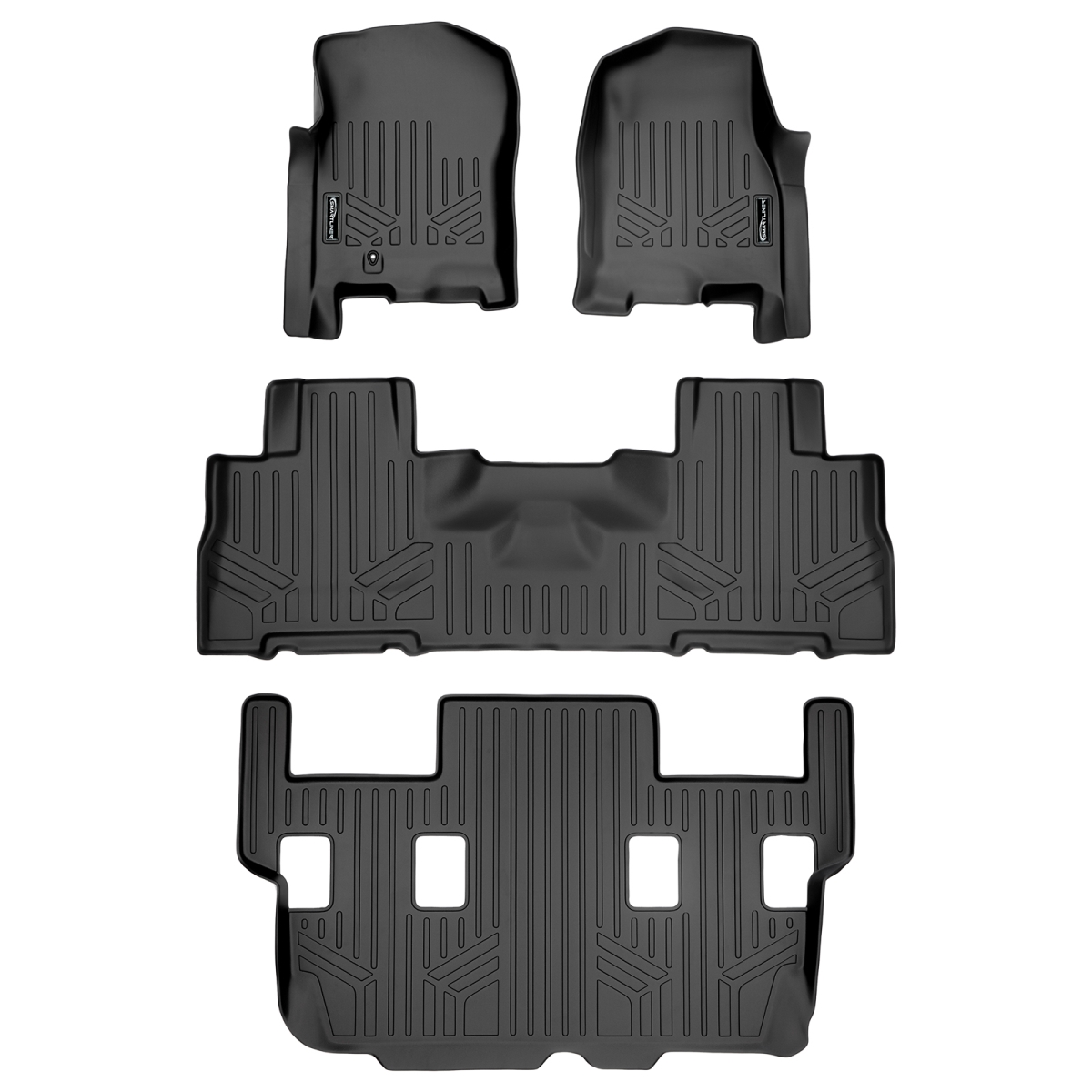 SA0346-B0303-C0184 3 Row Floor Mats Liner Set with 2nd Row Bucket Seats for 2007-2010 Ford Expedition & Lincoln Navigator, Black