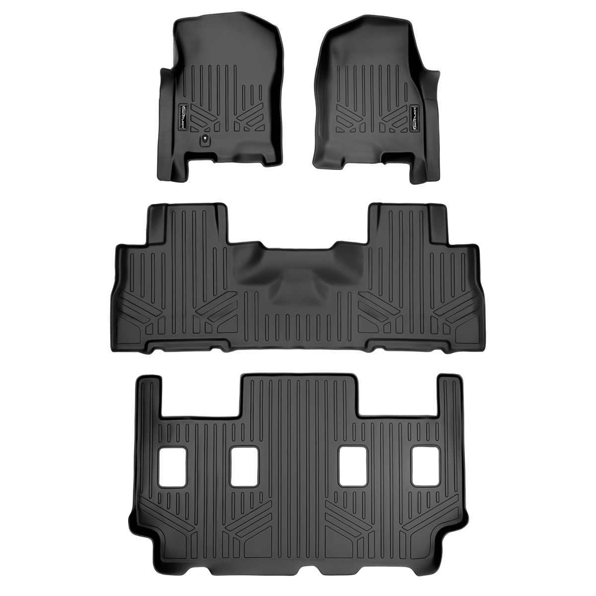SA0346-B0303-C0186 3 Row Floor Mats Liner Set with 2nd Row Bucket Seats without Console for 2007-2010 Ford Expedition, Black