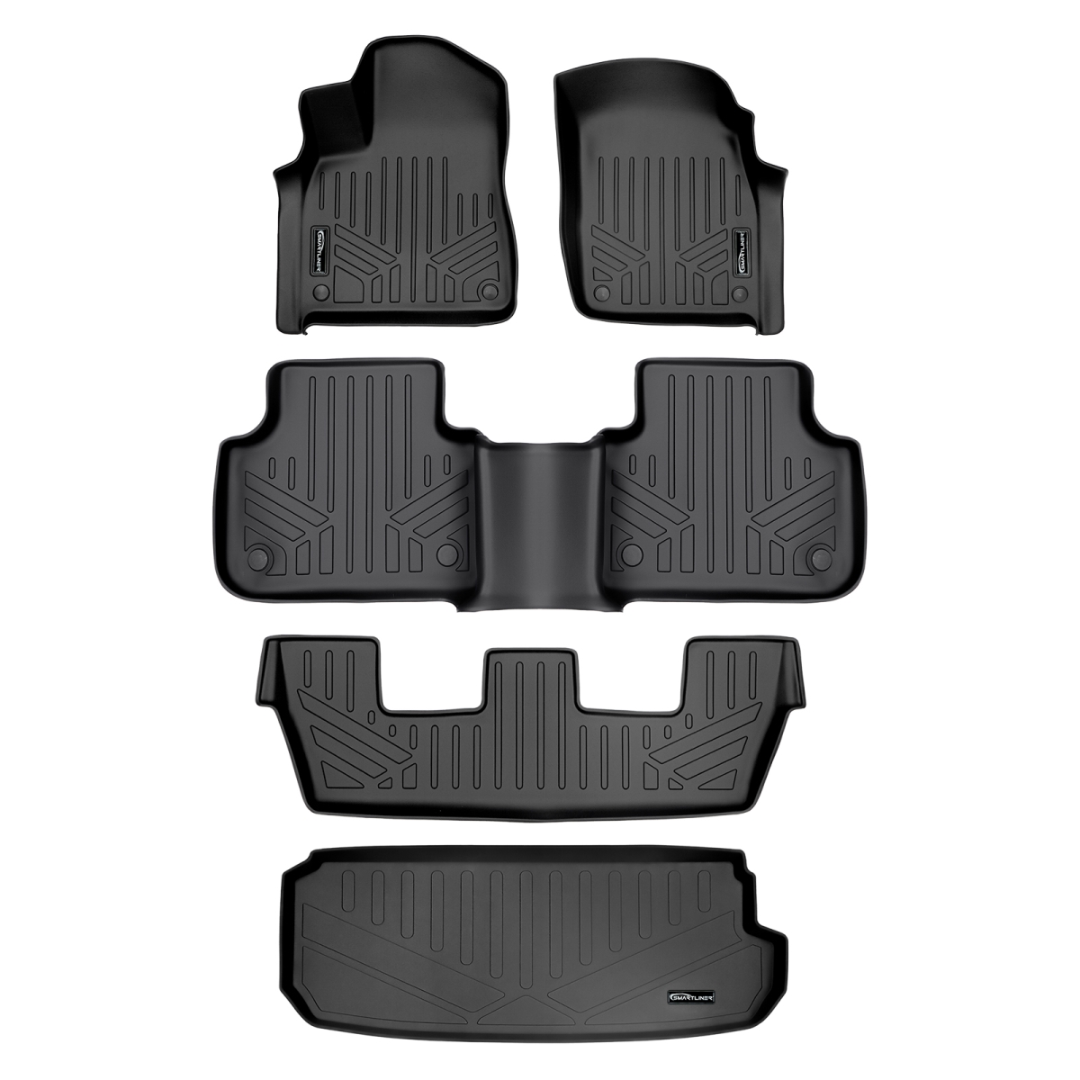 SA0364-B0364-C0364-E0364 Custom Fit 3 Rows Behind Floor Mats & Cargo Liner Set for 2017-2022 Audi Q7 - Black