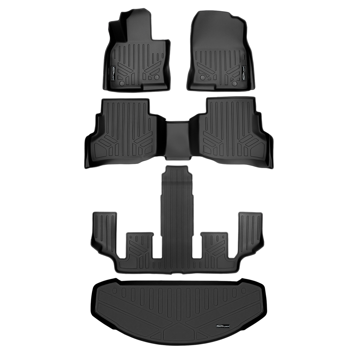 SA0257-B0257-C0523-E0257 All Weather Protection 3 Row Floor Liners & Cargo Liner Behind the 3rd Row Seats for 2016-2023 Mazda CX-9, Black