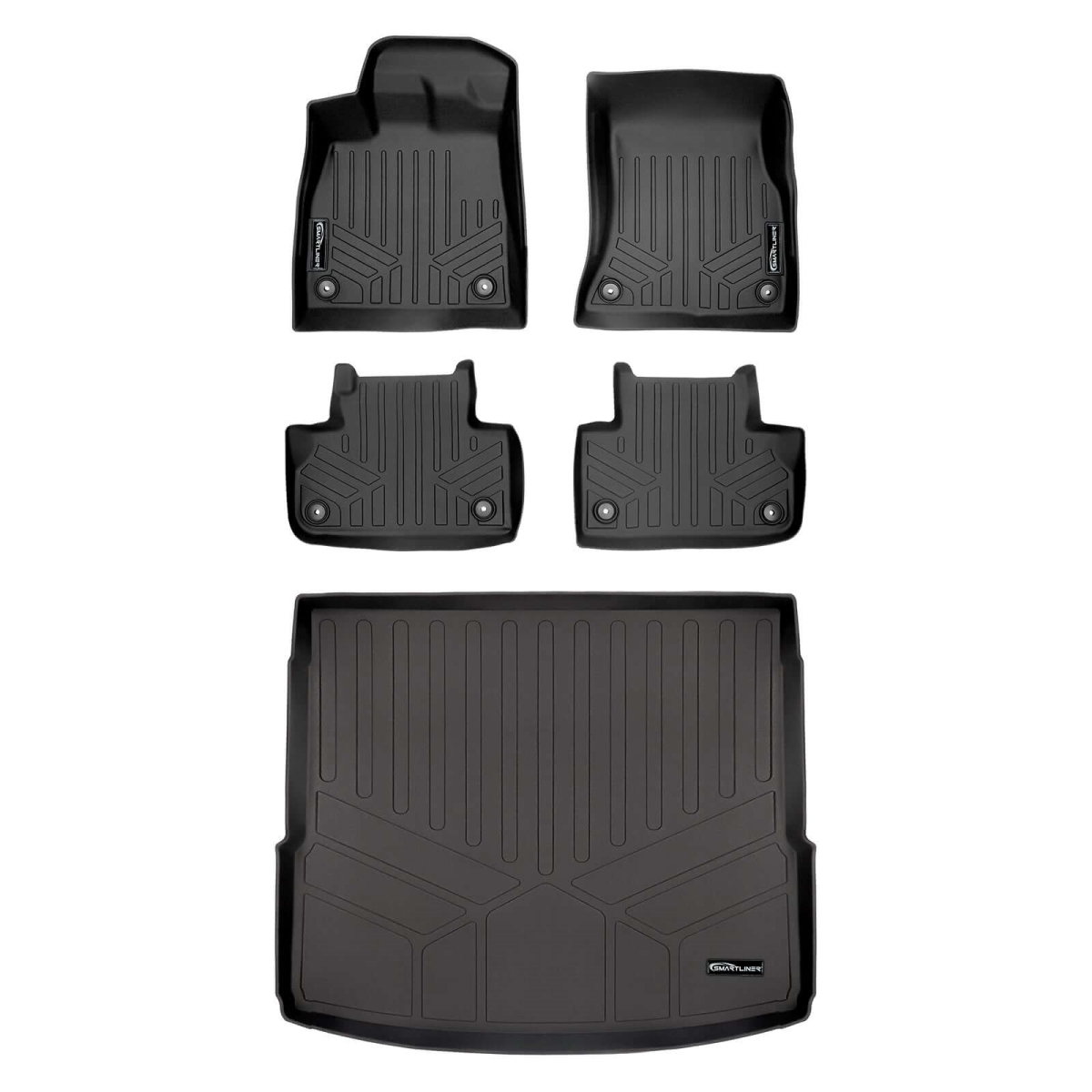 SA0312-B0312-D0312-N1 All Weather Protection 2 Row Floor Liners & Cargo Liner Behind the 2nd Row Seats for 2018-2025 Audi SQ5, Black