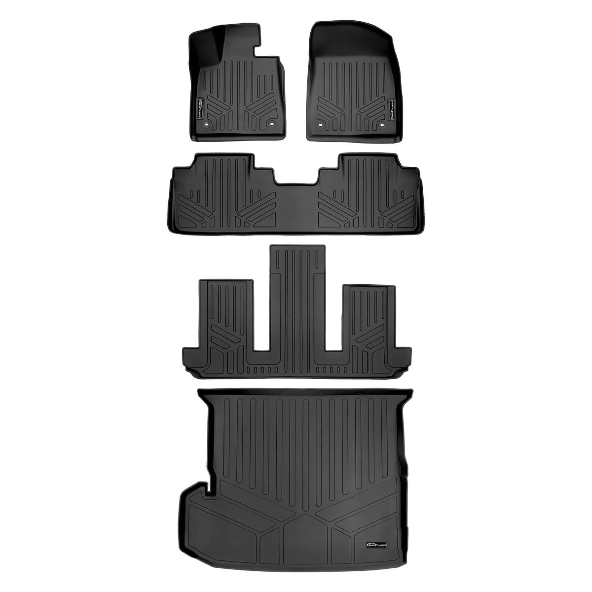 SA0222-B0222-C0595-D0357 Floor Mats 3 Rows & Cargo Liner Behind 2nd Row Set for 2018-2023 Lexus RX L, Black
