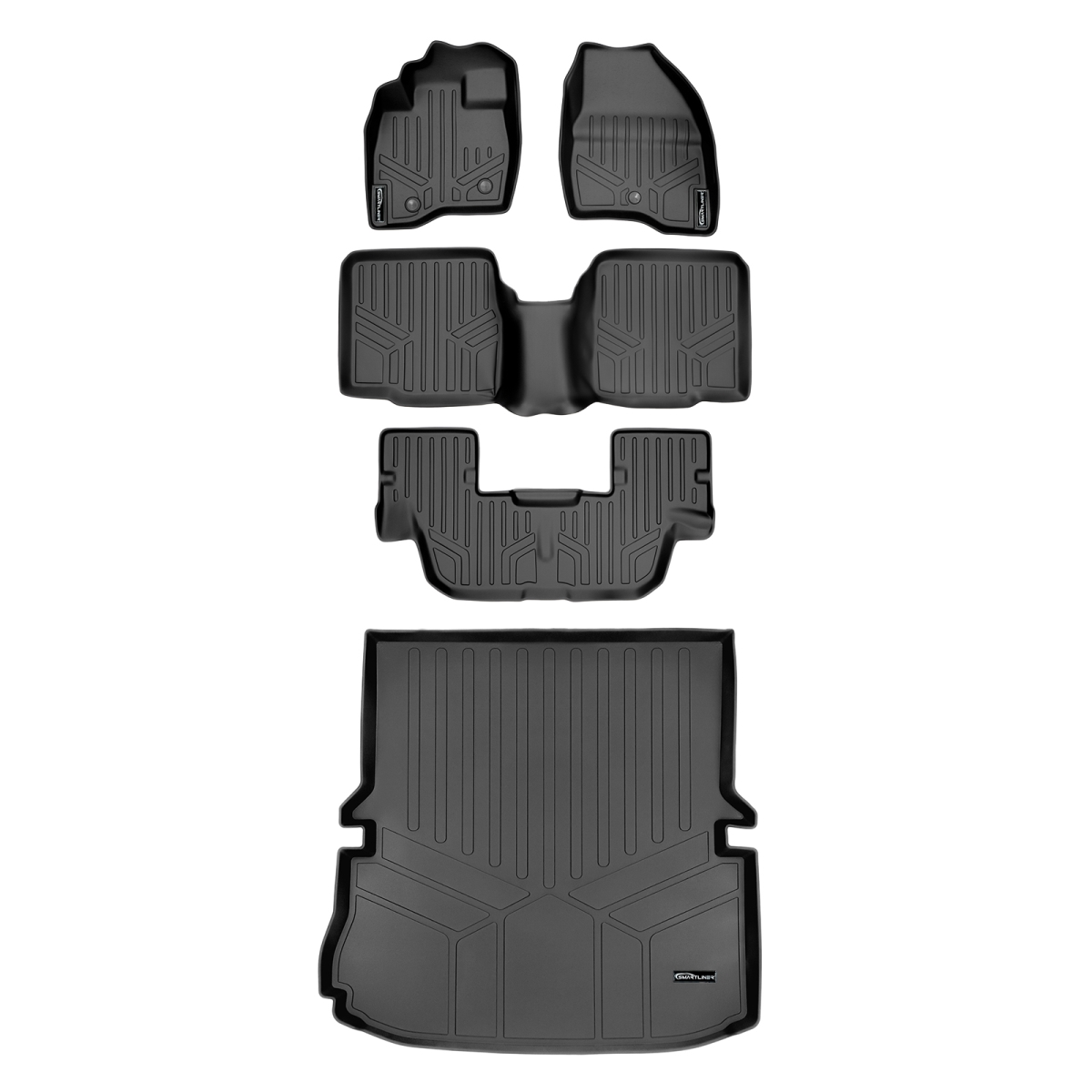 SA0082-B0082-C0082-D0082 3 Rows Behind 2nd Row Floor Mats & Cargo Liner Set without Center Console for 2011-2014 Ford Explorer, Black