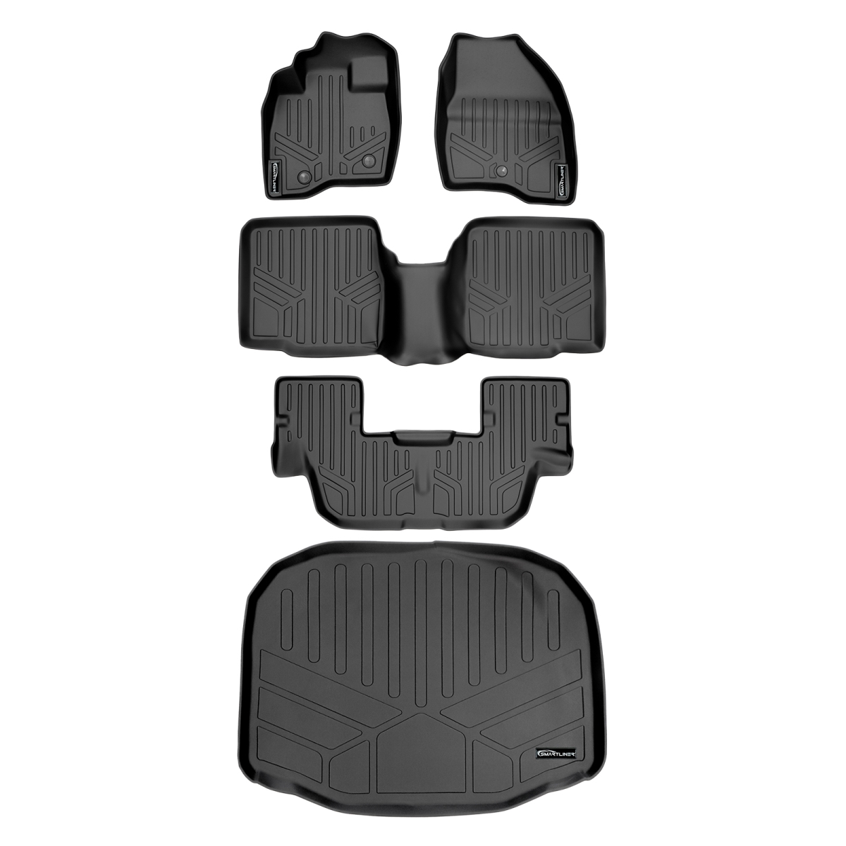 SA0082-B0082-C0082-E0082 3 Rows Behind Floor Mats & Cargo Liner Set without 2nd Row Center Console for 2011-2014 Ford Explorer, Black
