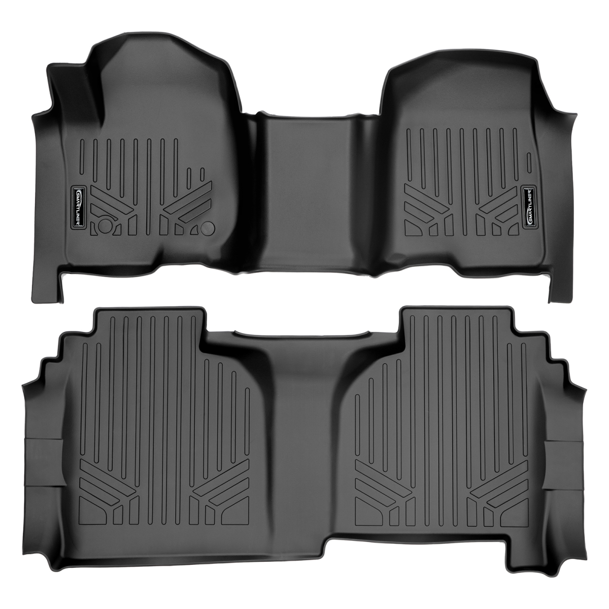 SA0401-B0402 Custom Fit 2 Row Floor Mats Liner Set - Double Cab with 1st Row Bench Seat for 2019-2021 Chevy Silverado 1500, Black