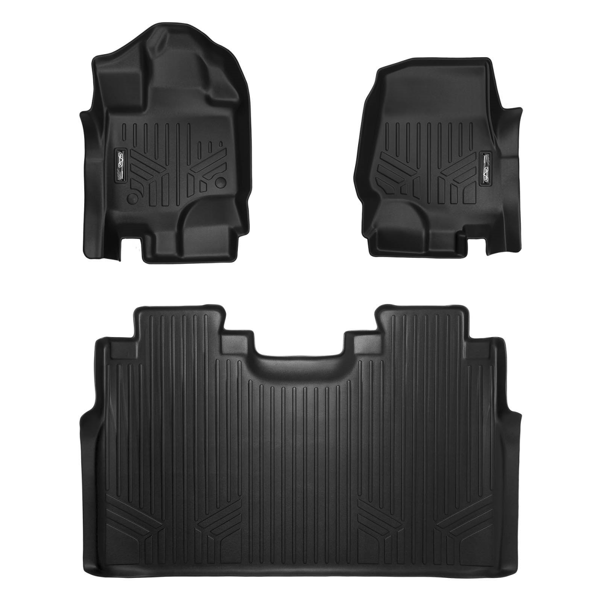 SA0167-B0167 Custom Fit 2 Row Floor Mats Liner Set - SuperCrew Cab with 1st Row Bucket Seats for 2015-2022 Ford F-150, Black