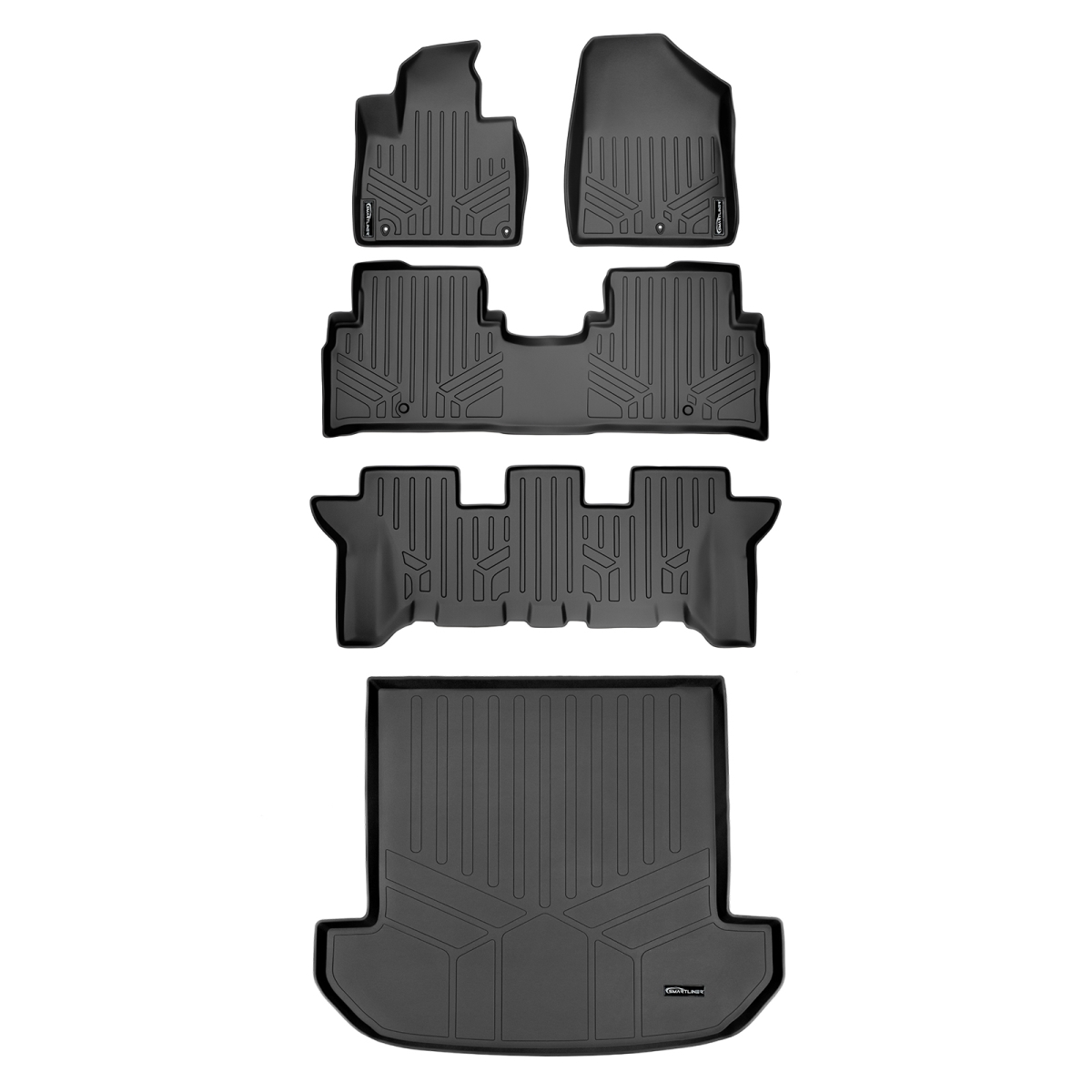 SA0191-B0191-C0191-D0191 Custom Fit 3 Rows Floor Mats & Cargo Liner Set - 7 Passenger Model Only for 2016-2020 Kia Sorento, Black