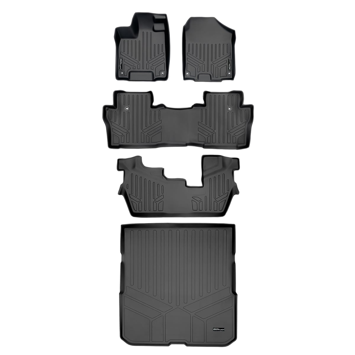 SA0200-B0200-C0200-D0200 Custom Fit 3 Rows Behind 2nd Row Floor Mats & Cargo Liner Set - 8 Passenger Model for 2016-2021 Honda Pilot, Black