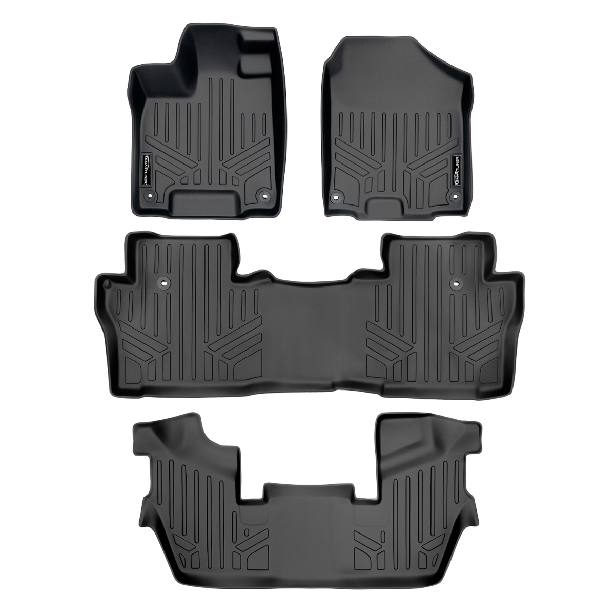SA0200-B0200-C0219 Custom Fit 3 Row Floor Mats Liner Set - 7 Passenger Model for 2016-2021 Honda Pilot, Black