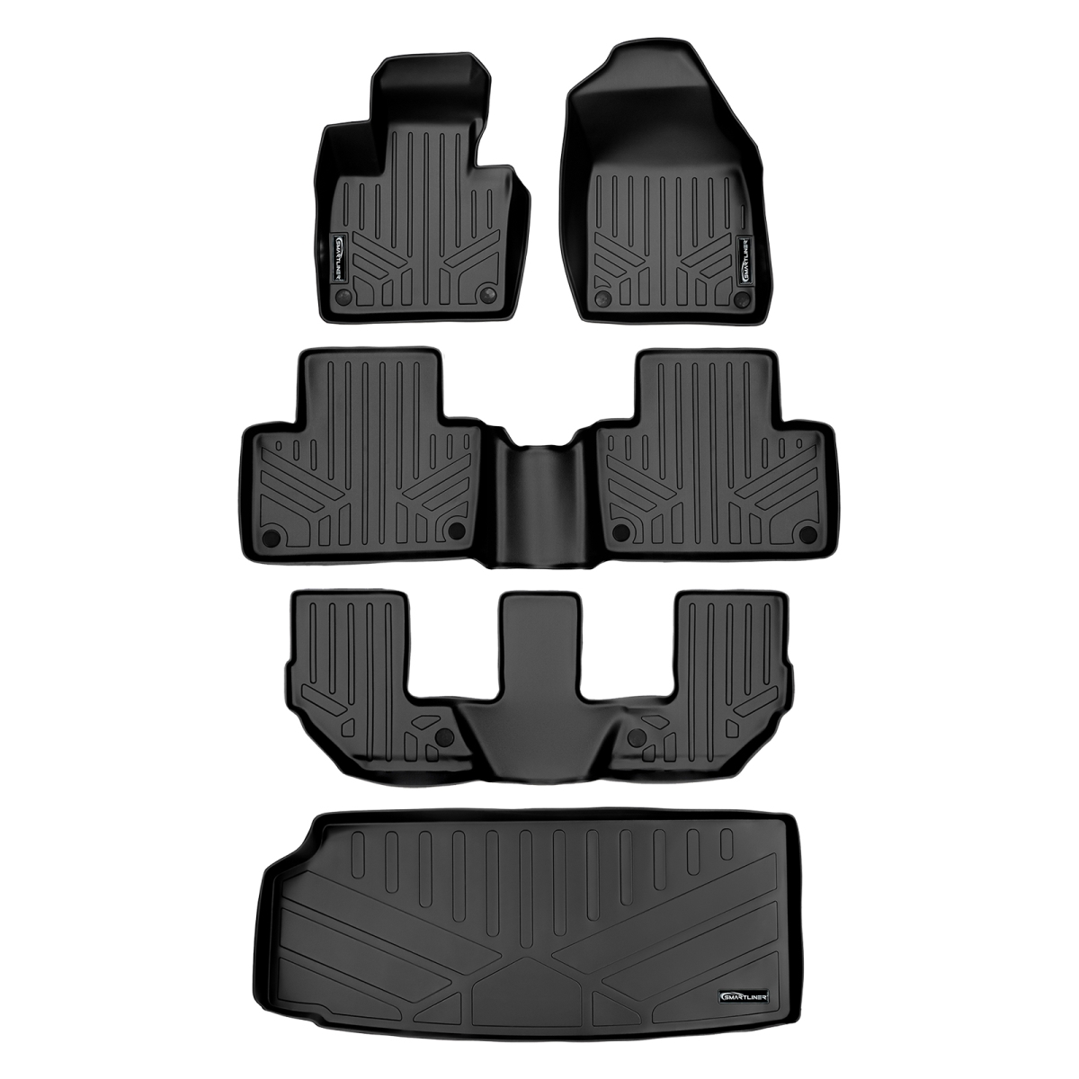 SA0223-B0223-C0223-E0223 Floor Mats 3 Rows & Cargo Liner Behind 3rd Row Set for 2016-2022 Volvo XC90, Black