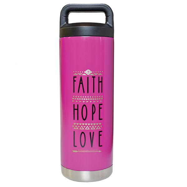 Mugs165 18 Oz Pink Peony Faith Hope Love Multi-use Stainless Steel Bottle