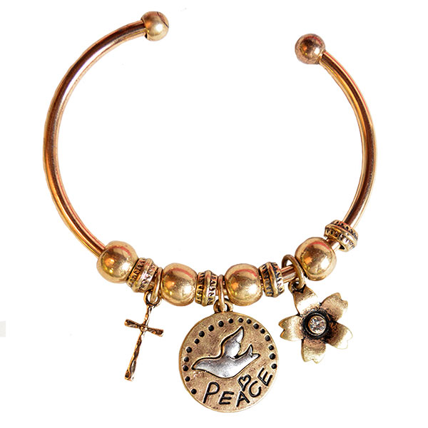 Fwbj117 Brushed Gold & Aged Silver Peace Faith Gear Womens Bracelet