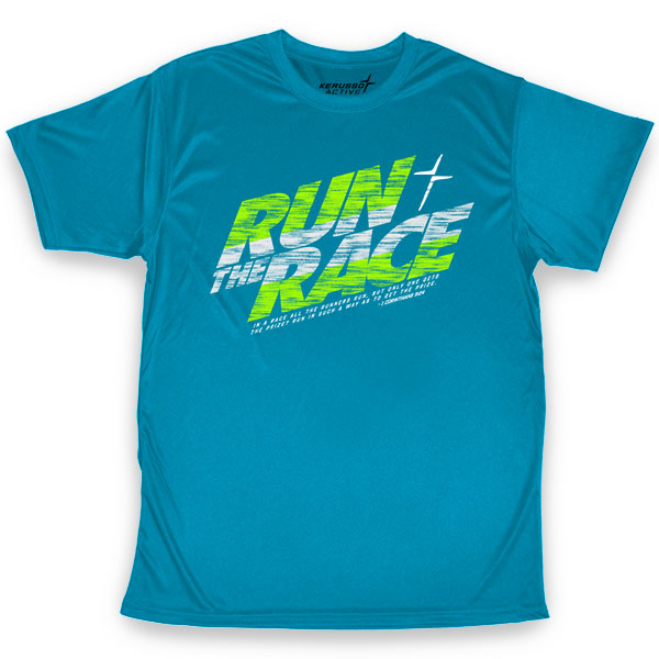 KAA2817MD 4.2 oz Turquoise Active Run the Race Mens T-Shirt, Medium
