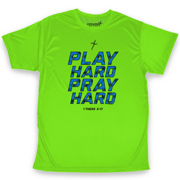 KAA2818MD 4.2 oz Neon Green Active Play Hard Pray Hard Mens T-Shirt, Medium
