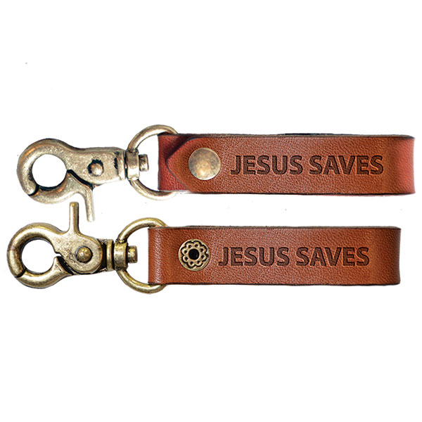 Fgkj120 0.625 X 4.5 In. Guys Leather Key Chain - Jesus Saves, Medium Brown