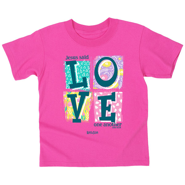 Kdz2998sm Love Blocks Kids T-shirt, Small- 3t, 4t, 5t & Neon Pink