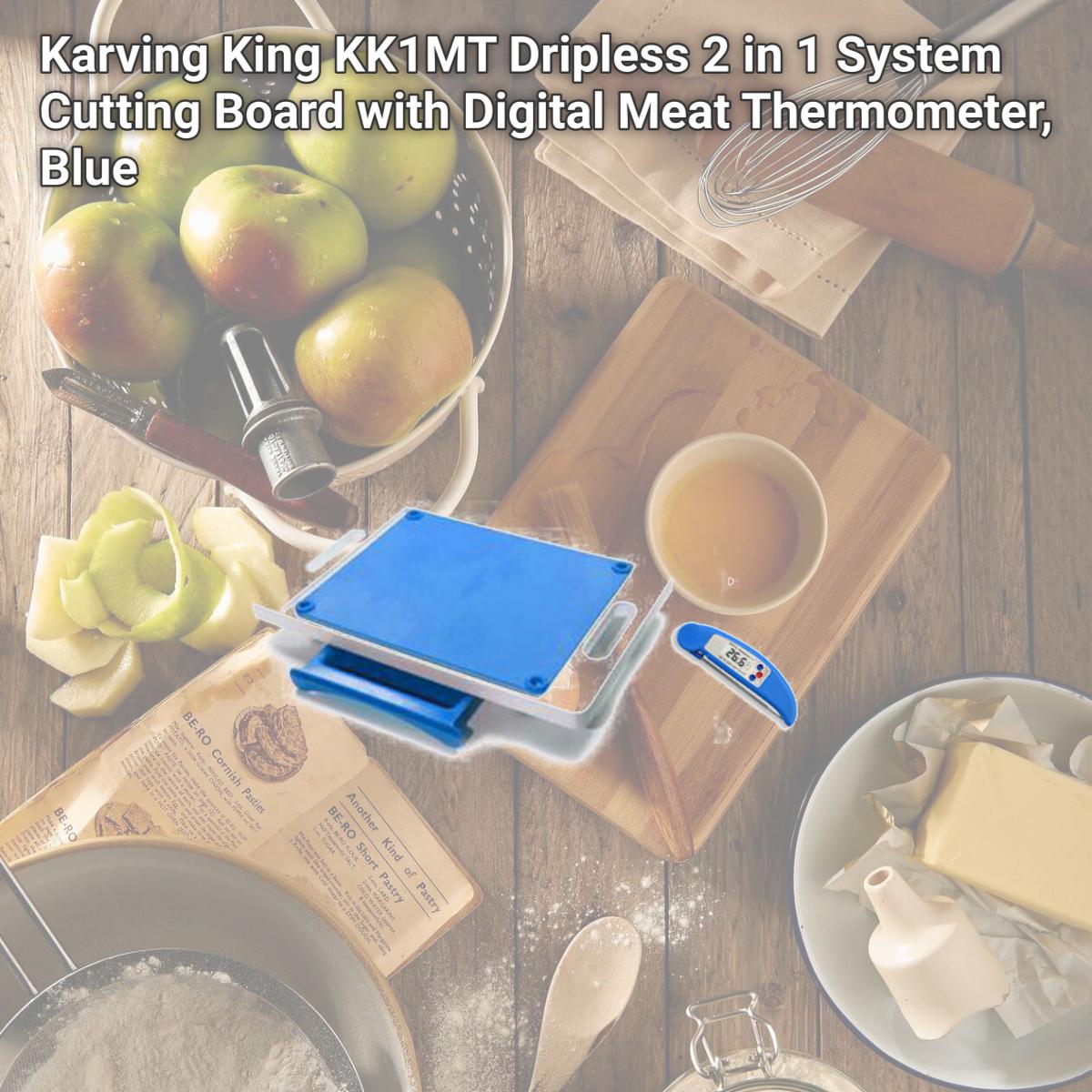 Picture of Karving King KK1MT Dripless 2 in 1 System Cutting Board with Digital Meat Thermometer, Blue