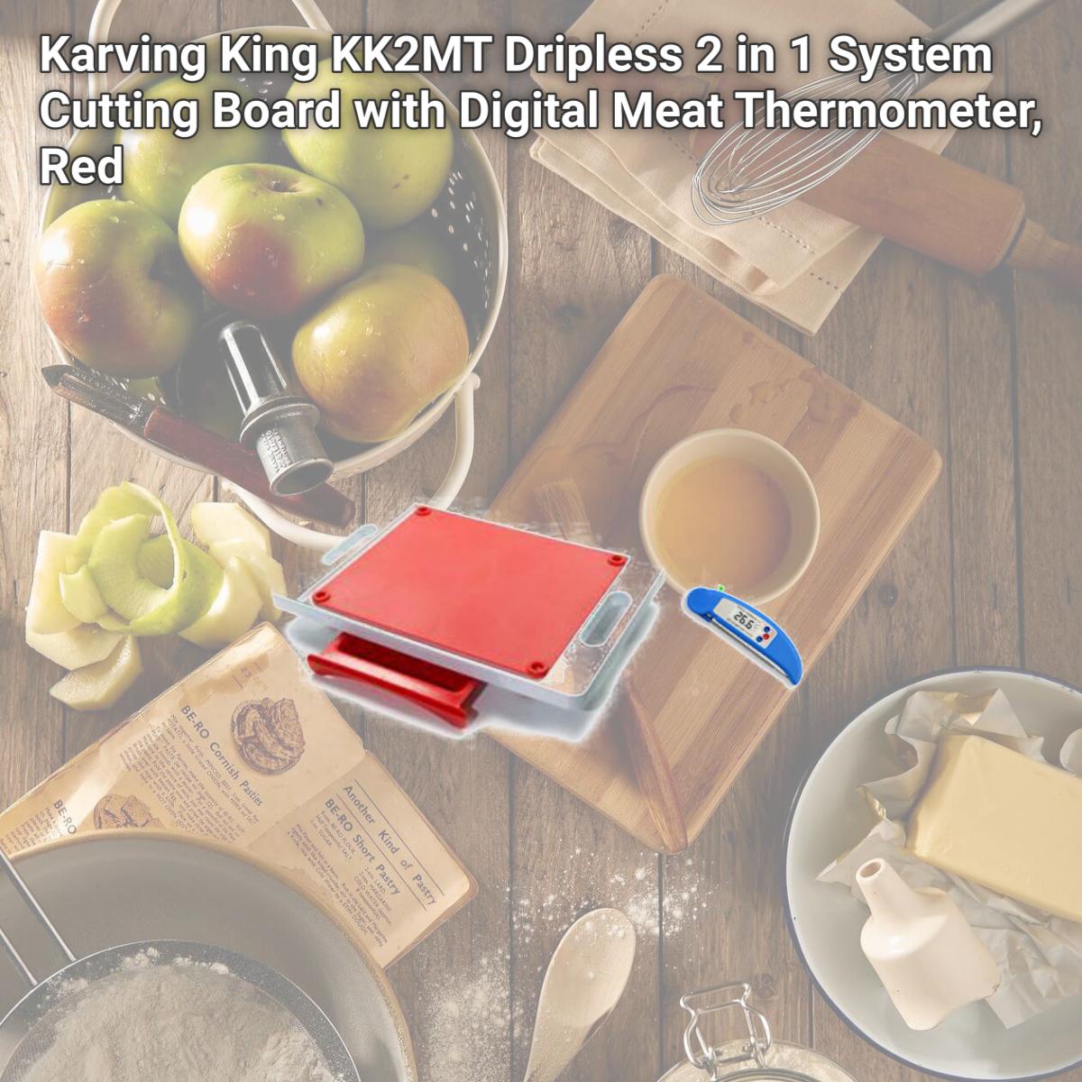 Picture of Karving King KK2MT Dripless 2 in 1 System Cutting Board with Digital Meat Thermometer, Red