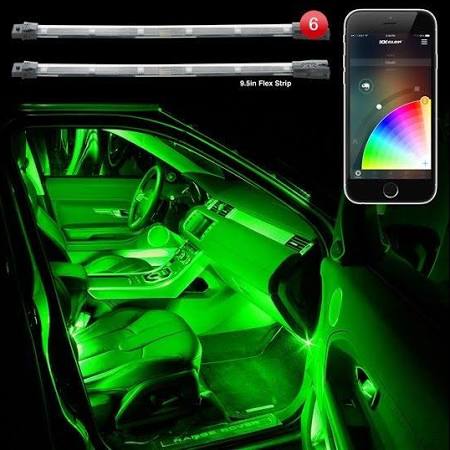 Kscarmini 10 In. Flexible Strip Car Interior Grill Xkchrome App Controlled Underglow Kit- Mini, 6 Piece