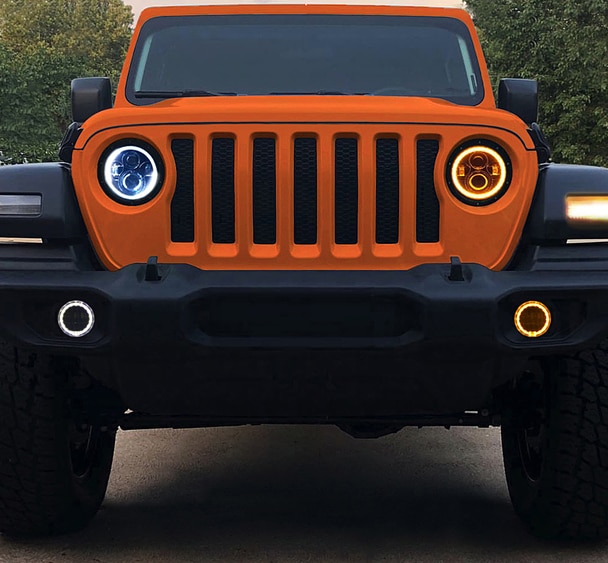 Qte961 4 In. Fog Lights With White Drl Halo & Amber Turn Signal For 2018-2019 Jeep Wrangler Rubicon