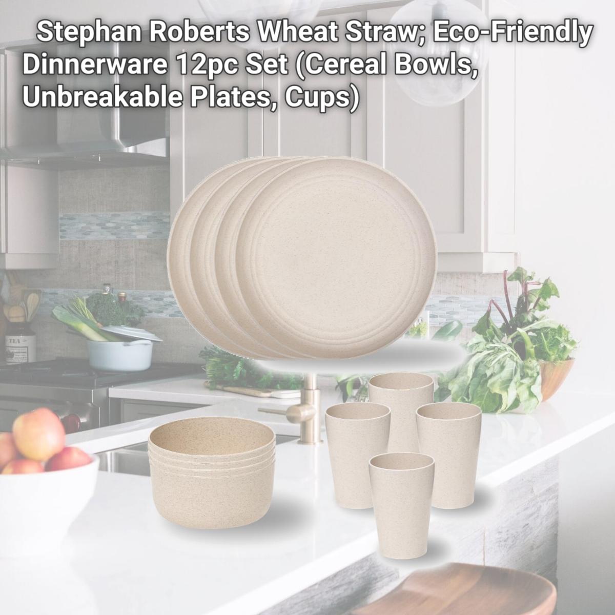 Picture of Stephan Roberts Home STRB-WS12C-12 Stephan Roberts Wheat Straw; Eco-Friendly Dinnerware 12pc Set (Cereal Bowls, Unbreakable Plates, Cups)