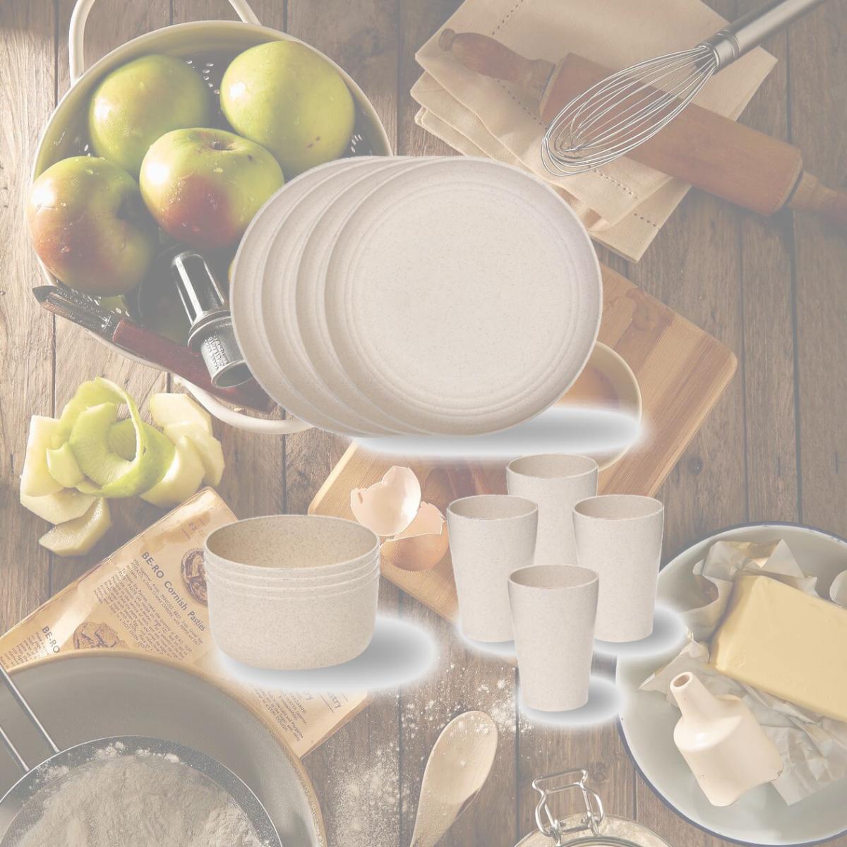 Picture of Stephan Roberts Home STRB-WS12C-12 Stephan Roberts Wheat Straw; Eco-Friendly Dinnerware 12pc Set (Cereal Bowls, Unbreakable Plates, Cups)