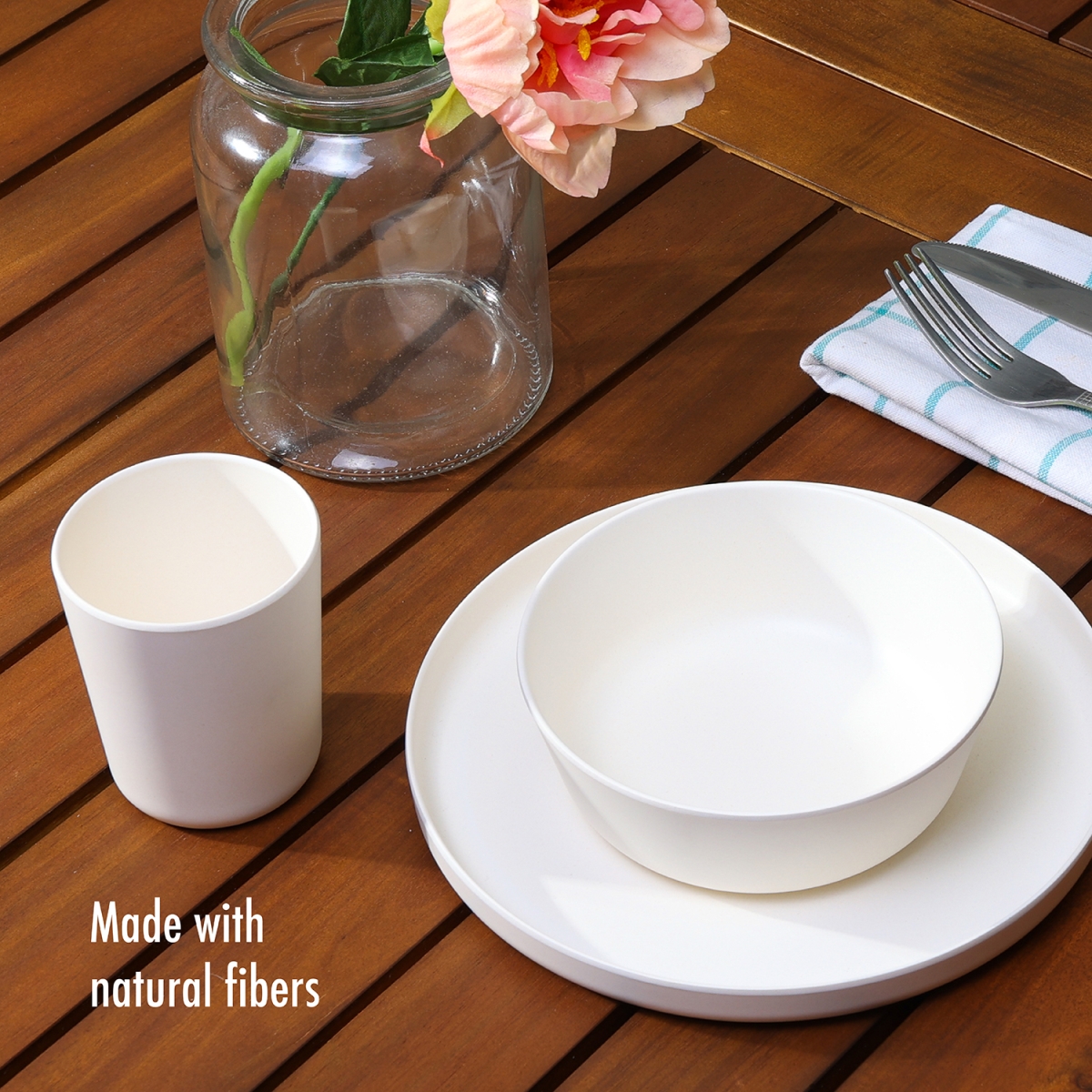 Picture of Stephan Roberts Home STRB-BF12W-12 Stephan Roberts Bamboo Dinnerware Set, Eco-Friendly Bamboo Fiber Dinnerware, 12 PC (Cereal Bowls, Unbreakable Plates, Cups)