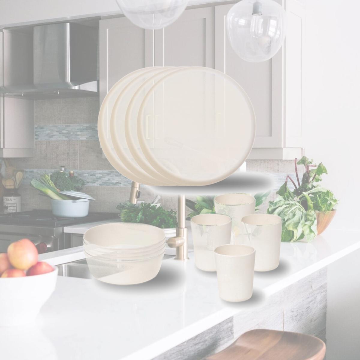 Picture of Stephan Roberts Home STRB-BF12W-12 Stephan Roberts Bamboo Dinnerware Set, Eco-Friendly Bamboo Fiber Dinnerware, 12 PC (Cereal Bowls, Unbreakable Plates, Cups)