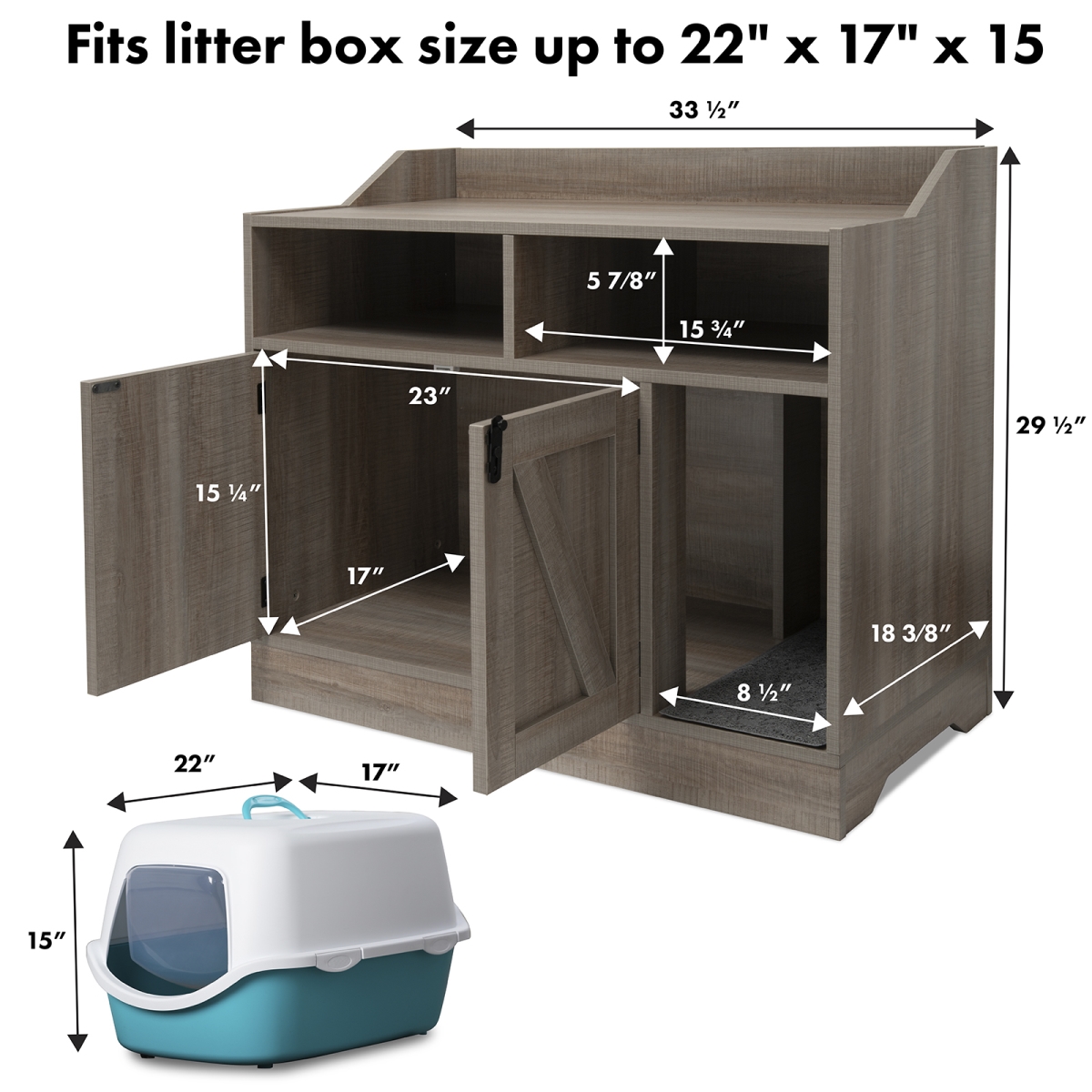 Picture of Front Row  KITT-CE004-01 Front Row Cat Litter Box Furniture Enclosure, Wooden Hideaway Litterbox, Magnetic Closure with Metal Latch, Includes Cat Litter Trapping Non-Slip Mat with Scatter Control, Greige