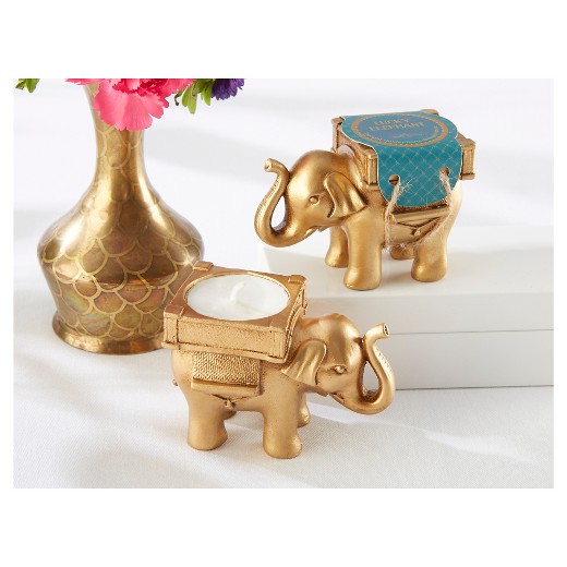 25062gd Lucky Elephant Tea Light Holder - Gold