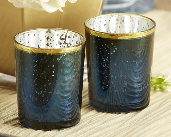 20191na Blue Mercury Glass Tea Light Holder - Set Of 4