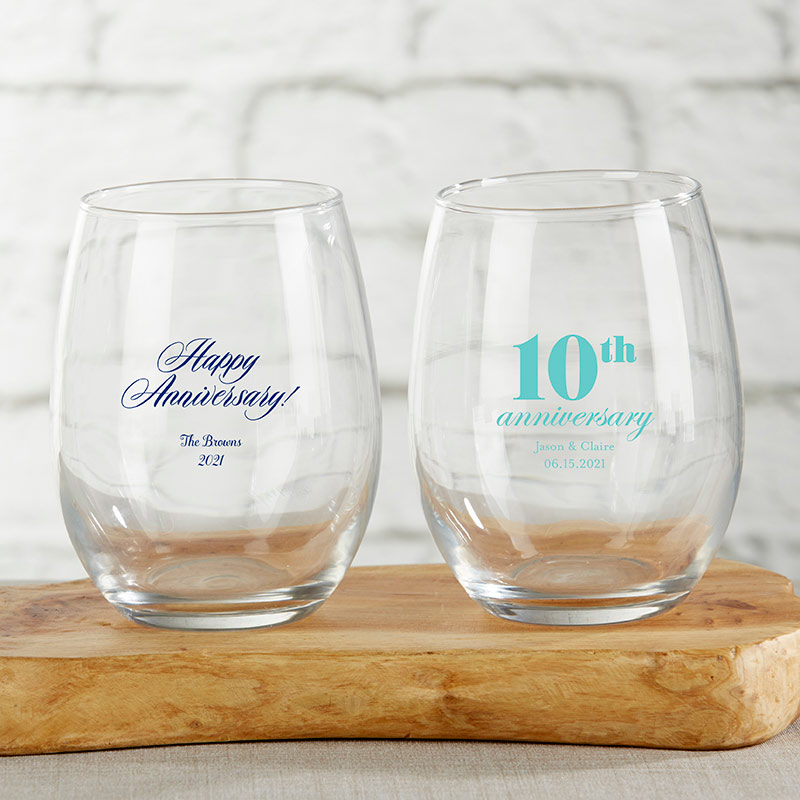 30023NA-AN 15 oz Personalized Stemless Wine Glass - Anniversary