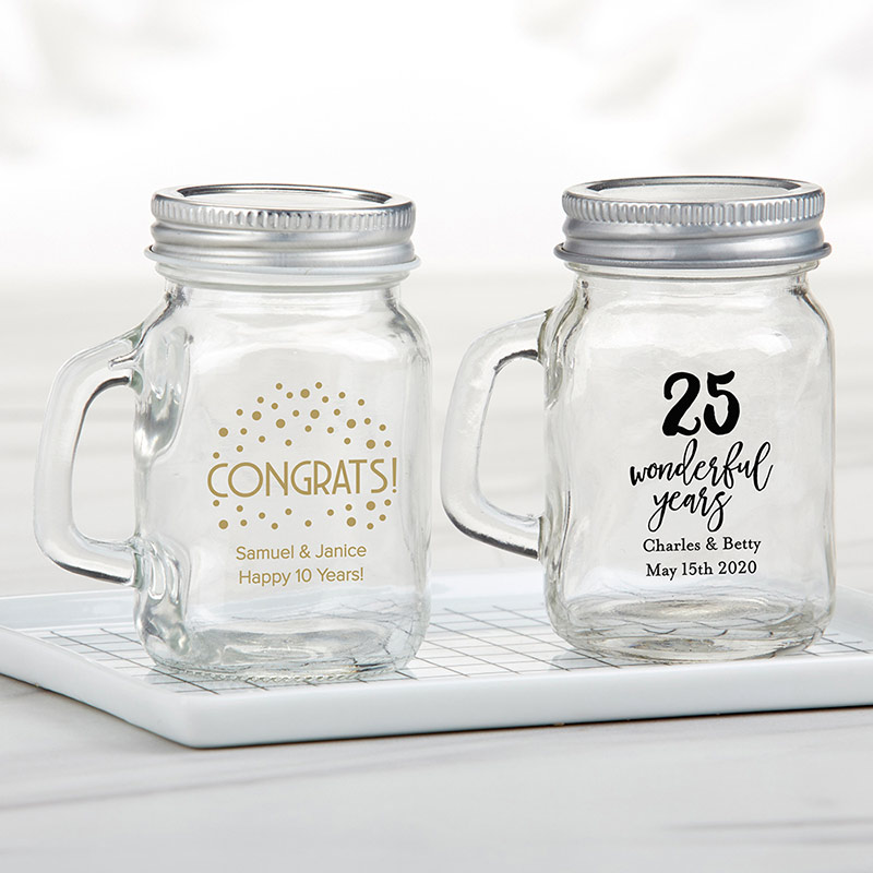 30049NA-AN 4 oz Personalized Mini Mason Mug Shot Glass with Lid - Anniversary
