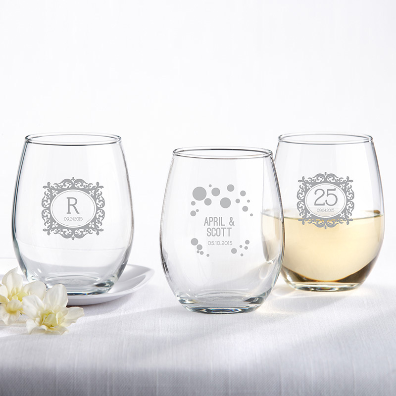 30009NA-SMI 9 oz Personalized Stemless Wine Glass - Milestone Silver