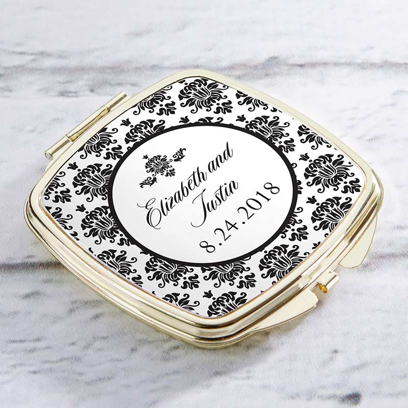 18128GD-DM Personalized Gold Compact - Damask