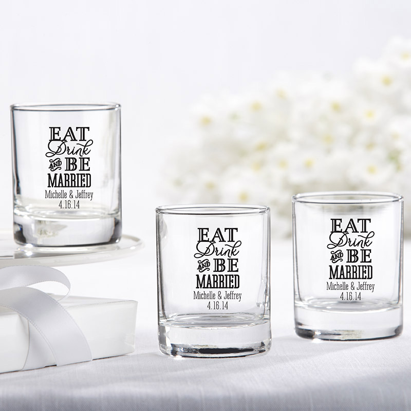 30003na-ed 2 Oz Personalized Shot Glass & Votive Holder - Eat, Drink & Be Married