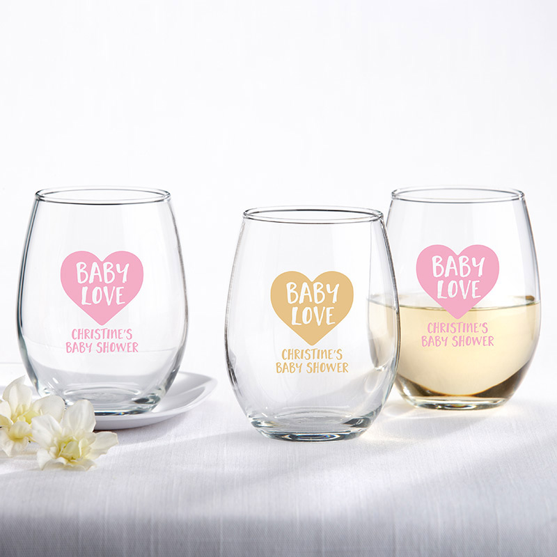 30009na-bbl 9 Oz Personalized Stemless Wine Glass - Baby Love