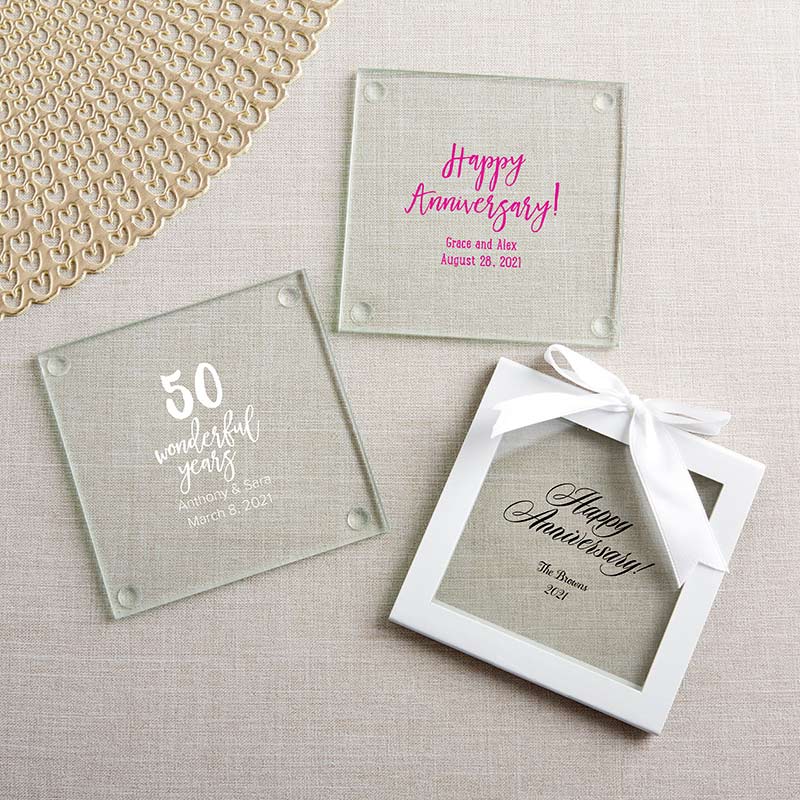 27075NA-AN Personalized Glass Coaster - Anniversary, Set of 12