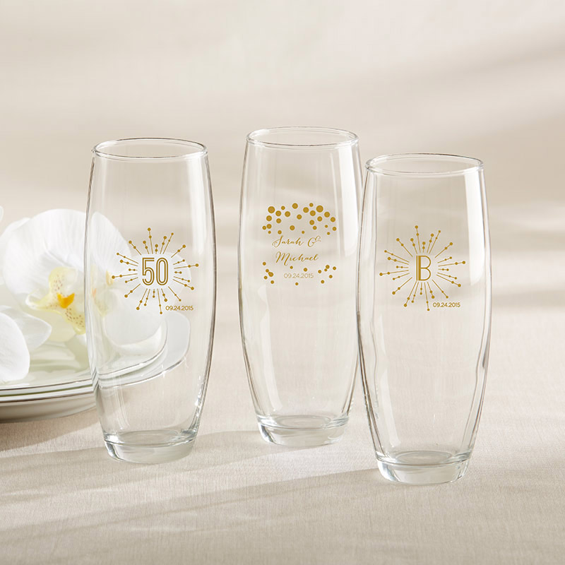 30039NA-GMI 9 oz Personalized Stemless Champagne Glass - Milestone Gold