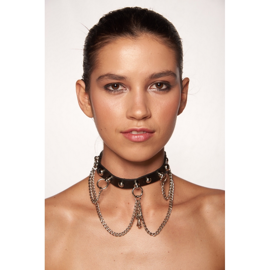 Kayso Spc005 Black Choker With Chains & A Cross