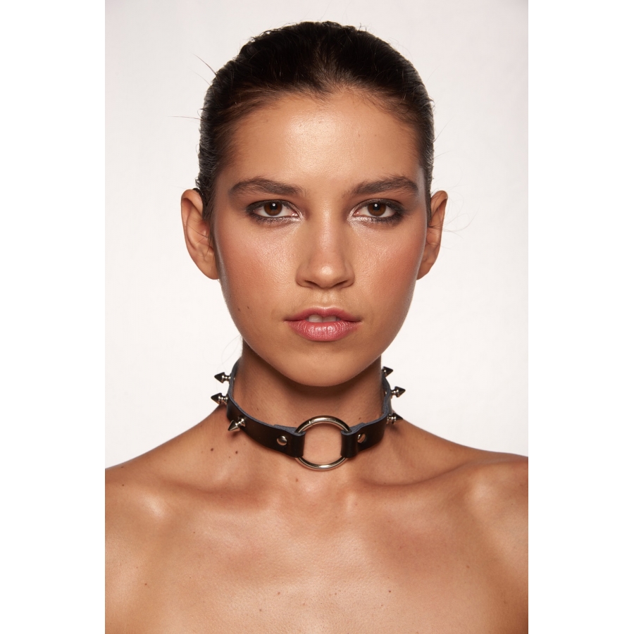 Kayso Spc011 Black Choker With Spikes & Ring