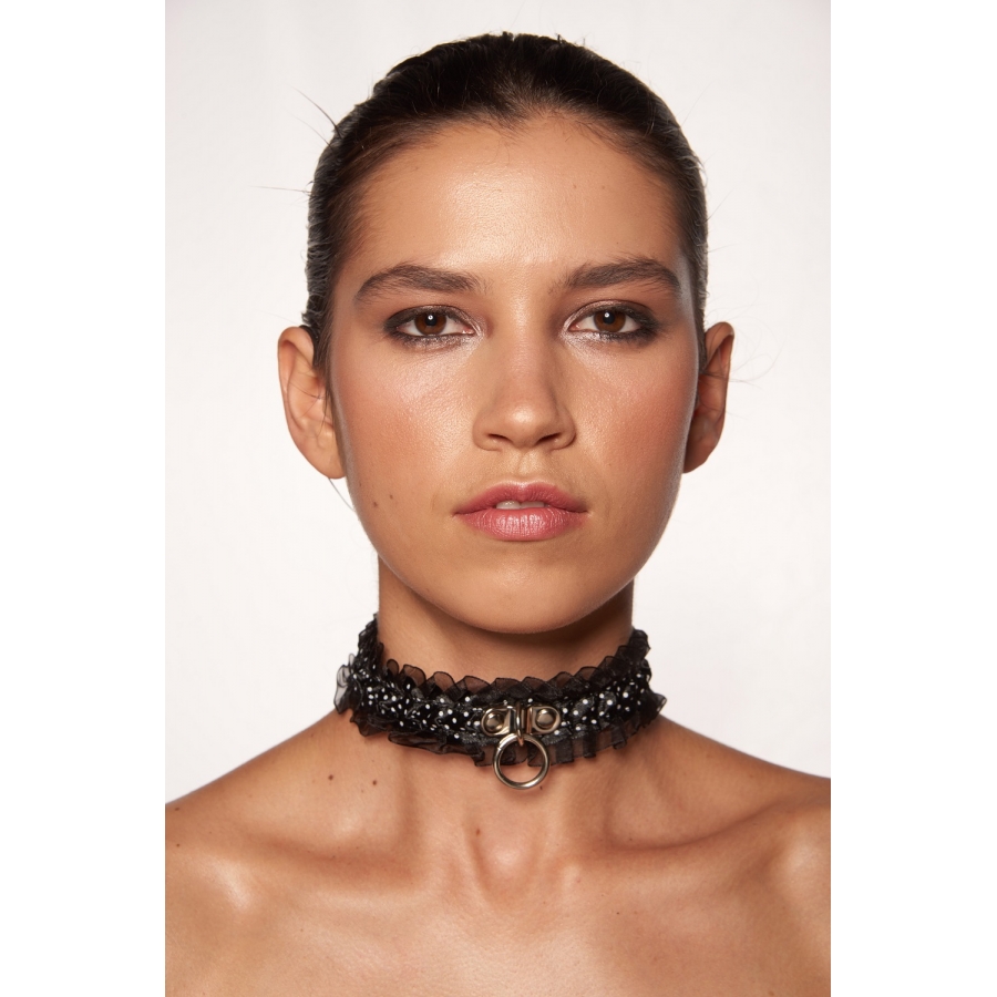 Kayso Spc012 Black Choker With Lace